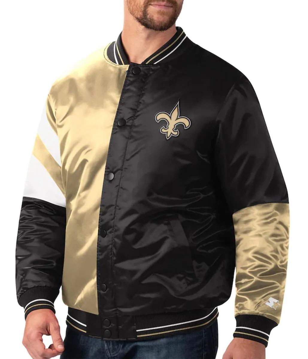 New Orleans Saints Leader Black and Gold Full-Snap Satin Jacket