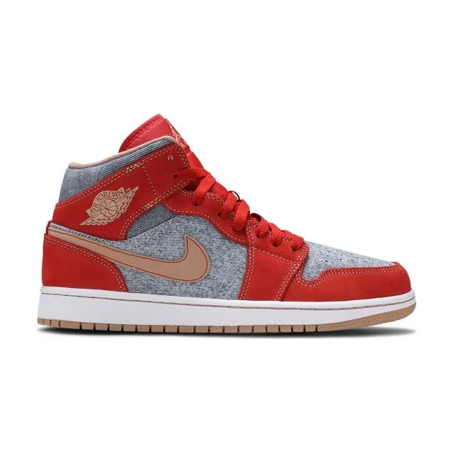 Nike air jordan 1 mid (denim red/ cinnabar/ hemp white/ brown) me