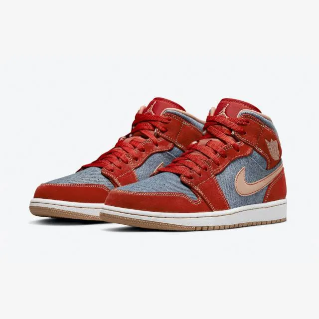 Nike air jordan 1 mid (denim red/ cinnabar/ hemp white/ brown) me