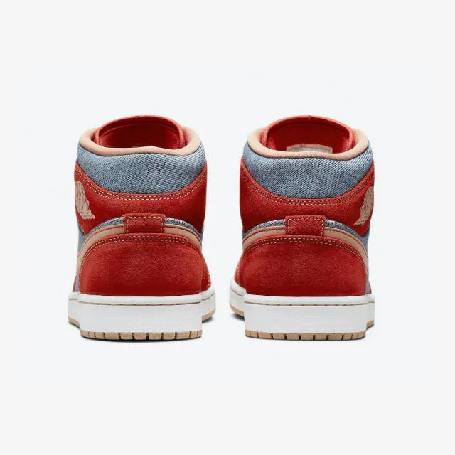 Nike air jordan 1 mid (denim red/ cinnabar/ hemp white/ brown) me