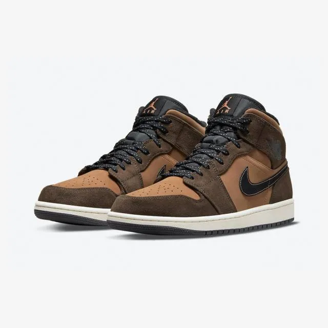 Nike air jordan 1 mid se (dark chocolate/ archaeo brown/ black/ white/ crimson bliss) men us 8-13 dc