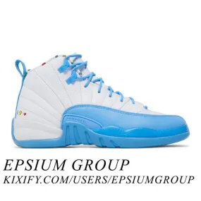 Nike air jordan 12 retro gs (emoji/ white/ university blue/ lemon venom) big kids 3.5y-7y dq4365-114