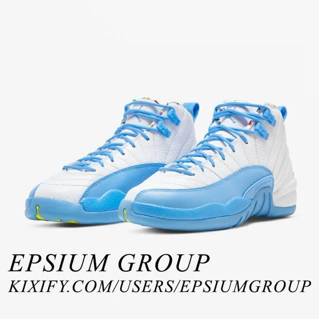 Nike air jordan 12 retro gs (emoji/ white/ university blue/ lemon venom) big kids 3.5y-7y dq4365-114