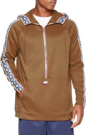 Nike Half Zip Hoodie with Taped Side Stripe in Brown AJ2296-234