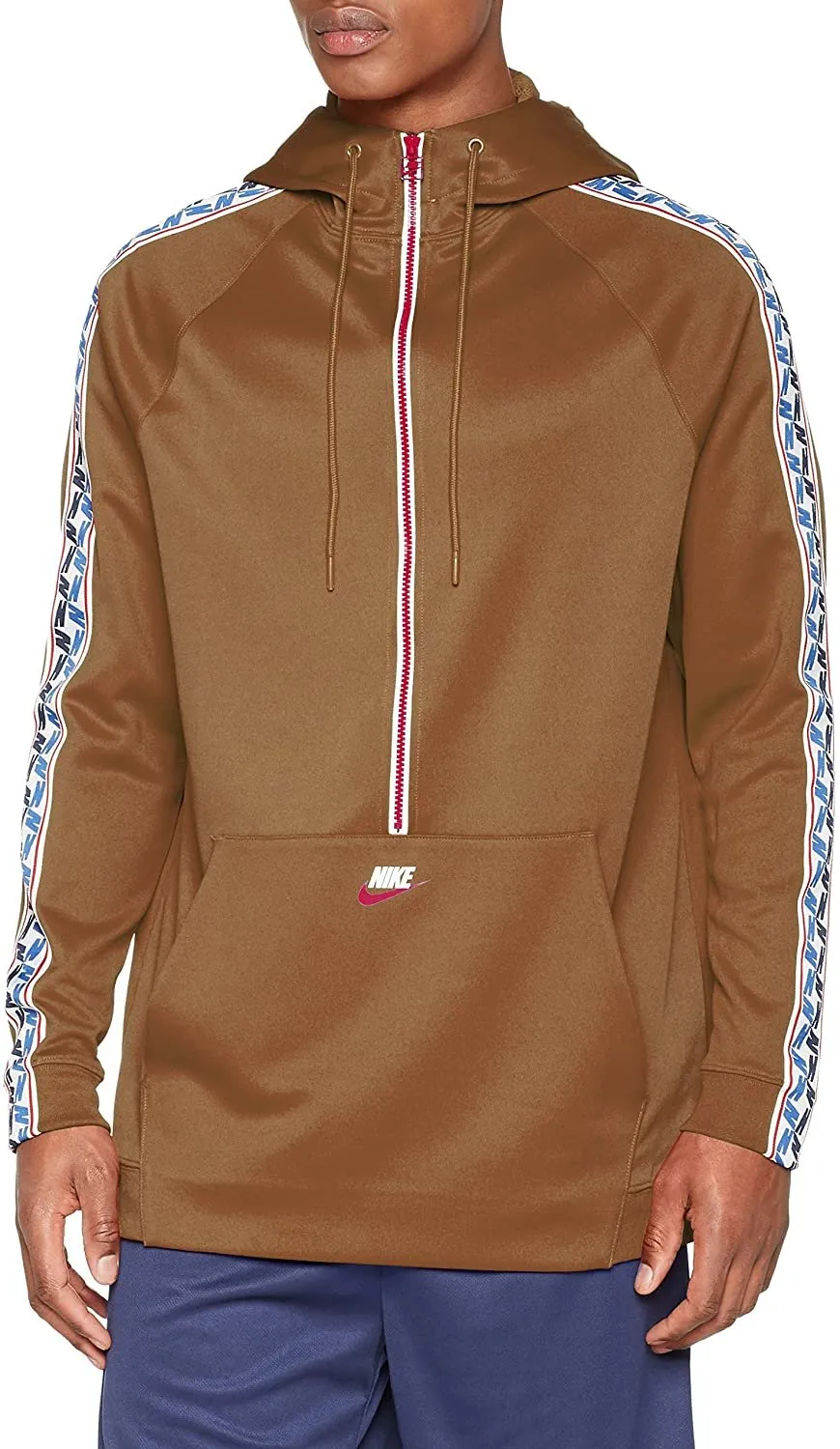 Nike Half Zip Hoodie with Taped Side Stripe in Brown AJ2296-234