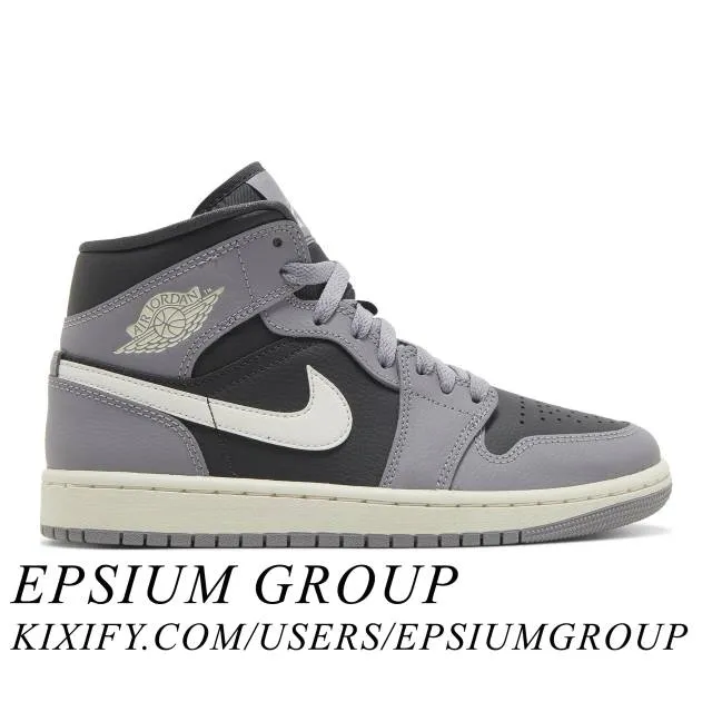 Nike women's air jordan 1 mid (cement grey/ sail/ anthracite) sizes 5-12 bq6472-022