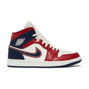 Nike women's air jordan 1 mid se (usa 2022/ gym red/ sail/ light iron ore/ midnight navy blue) sizes