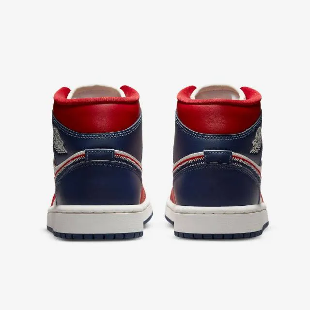 Nike women's air jordan 1 mid se (usa 2022/ gym red/ sail/ light iron ore/ midnight navy blue) sizes