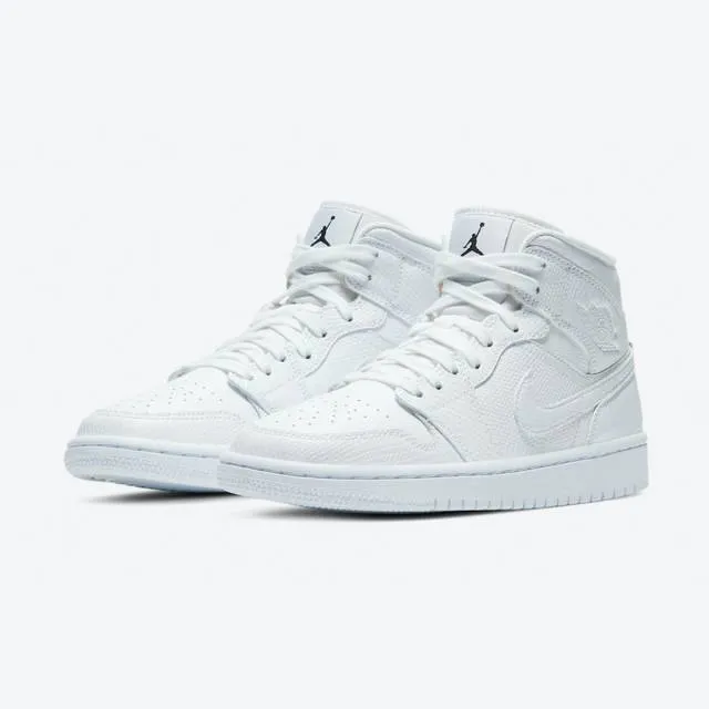 Nike women's air jordan 1 mid (white snakeskin/ triple white/ whi