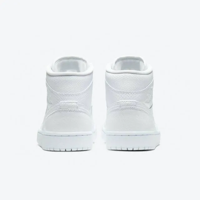 Nike women's air jordan 1 mid (white snakeskin/ triple white/ whi