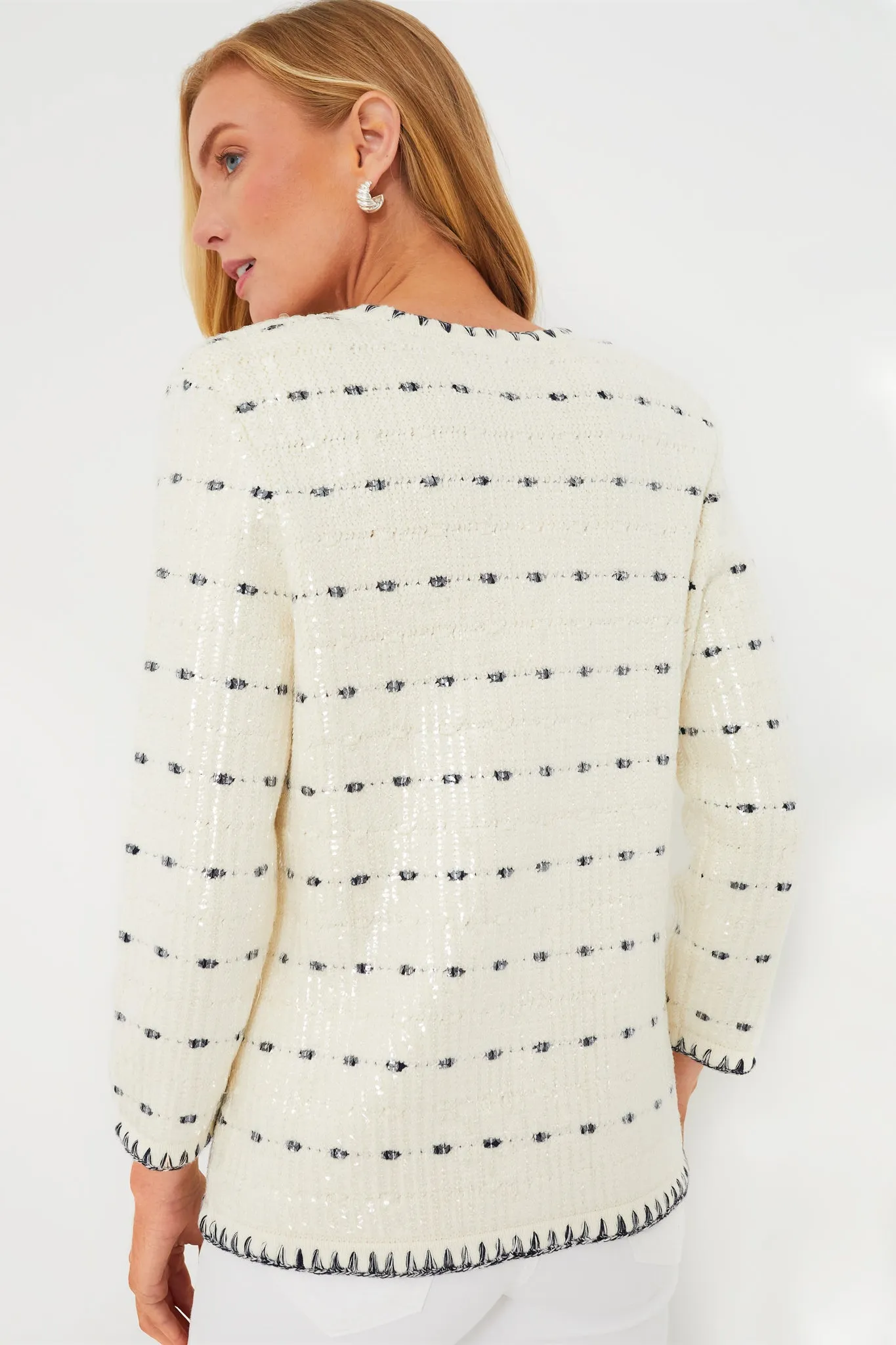 Off White and Navy Ceriani Knit Jacket with Sequins