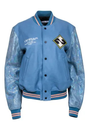 Off-White - Blue & Iridescent Letterman Style Jacket Sz S