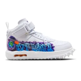 Off-white x nike air force 1 mid (graffiti/ white/ white/ clear white) men us 8-13 de0500-100