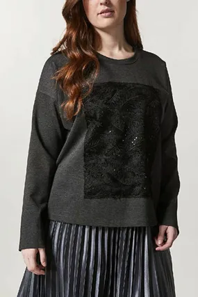 Persona (by Marina Rinaldi) OMBRETTO SEQUIN FEATHERED PULLOVER