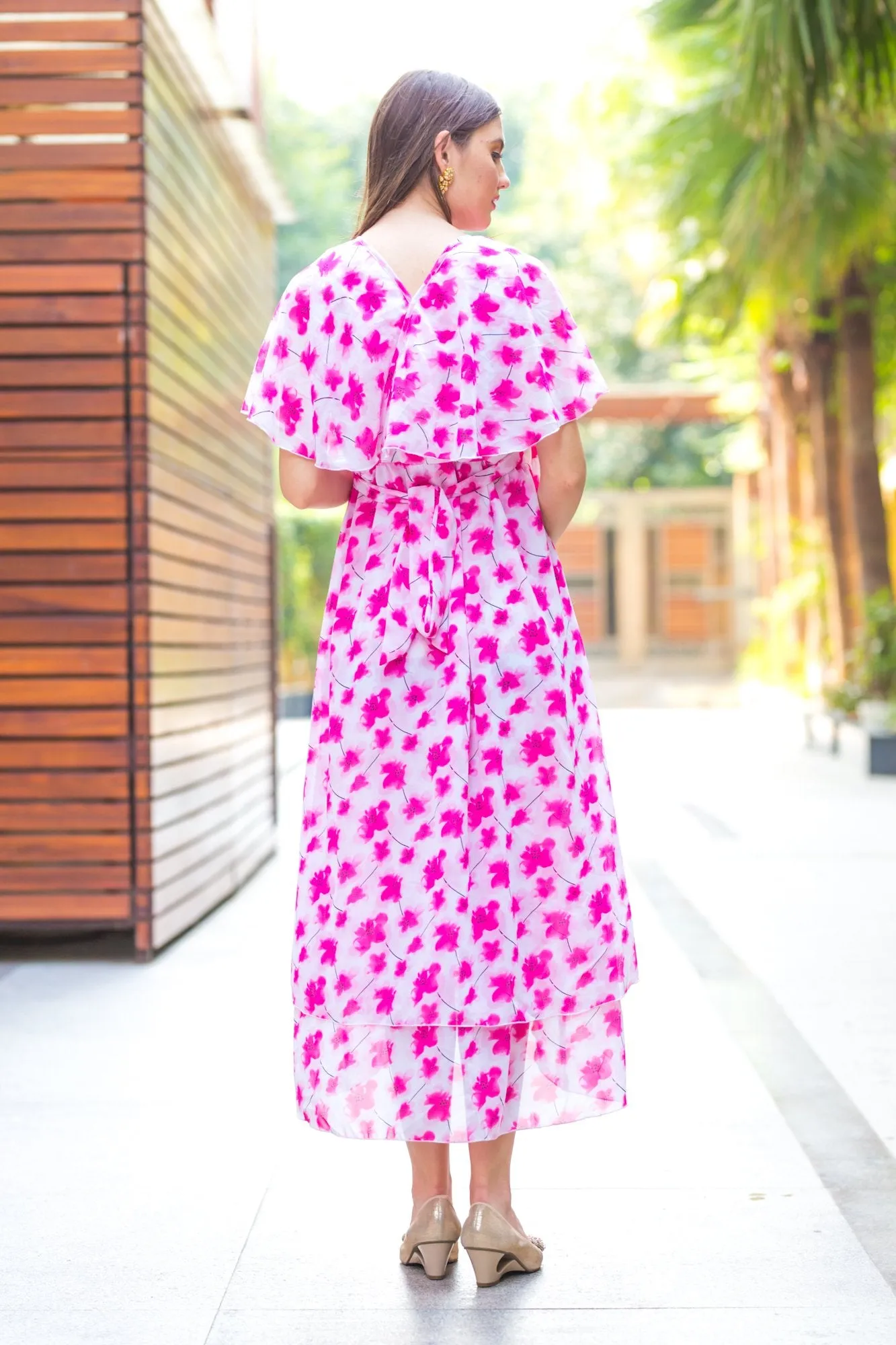 Pink Blossom High-Low Maternity & Nursing Wrap Dress