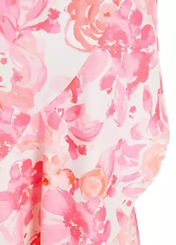 Pink Floral Print Scuba Twist Halterneck Midi Wrap Dress by Quiz | Look Again