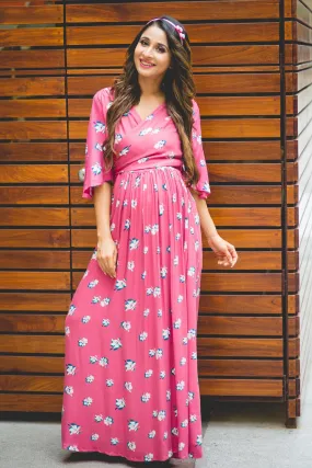 Pink Glow Lilly Maternity & Nursing Wrap Dress