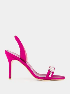 Pink Satin Embellished Slingback Sandals