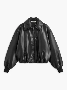 Pleated Zipper Lapel PU Leather Jacket