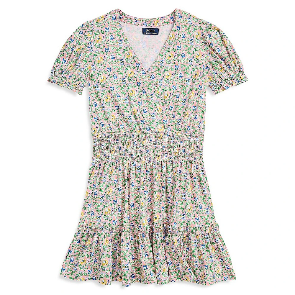 Polo Ralph Lauren Girl's Floral Faux-Wrap Ruffled Dress