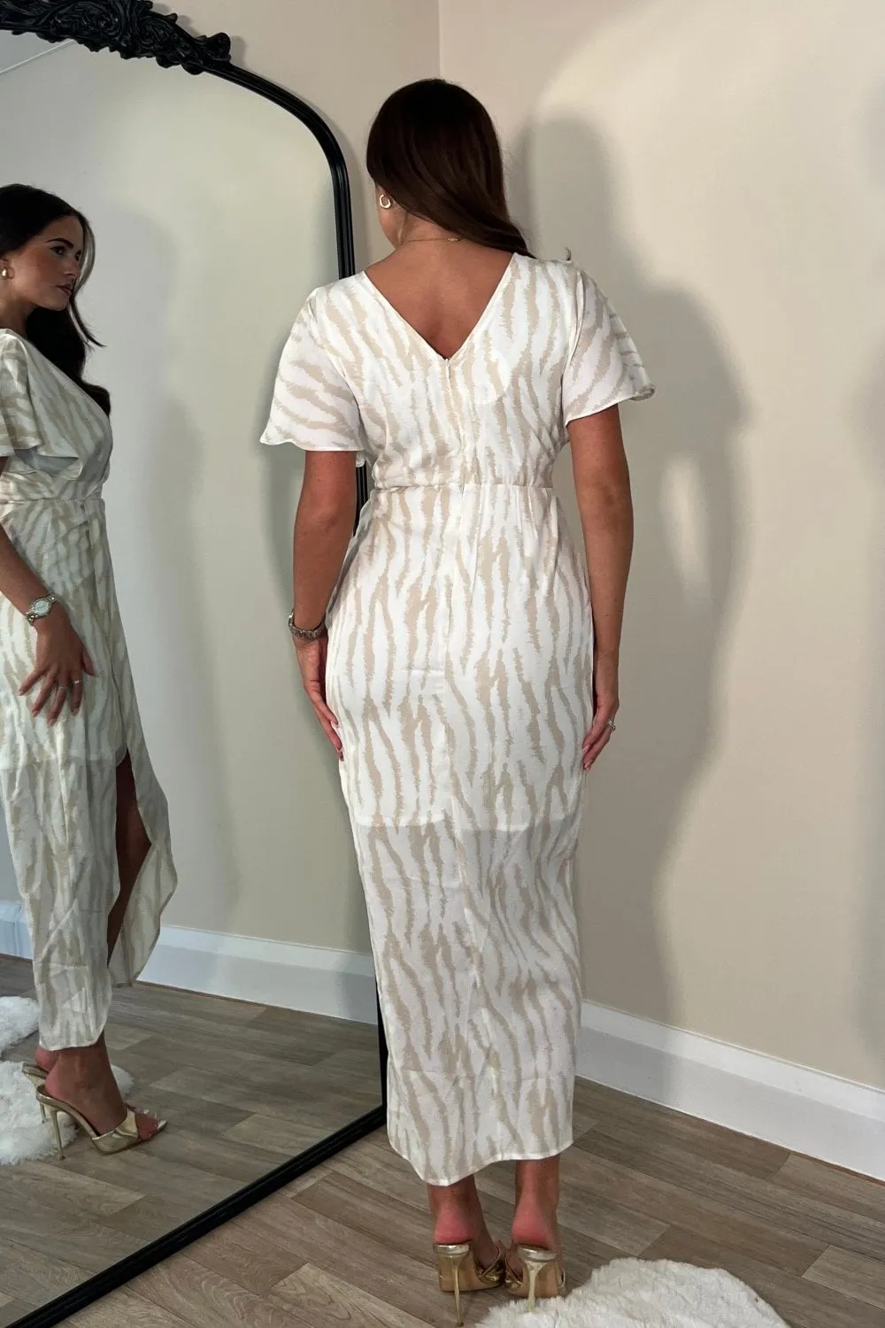 Preslee Nude Zebra Wrap Over Maxi Dress