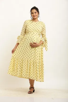 Pretty Yellow Maternity & Nursing Wrap Midi Dress