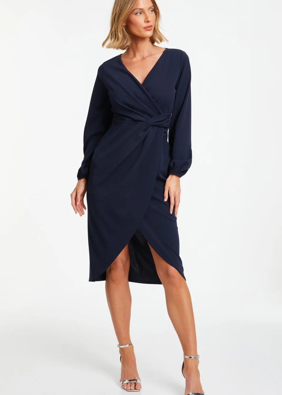 Quiz Blue Knot Front Wrap Midi Dress