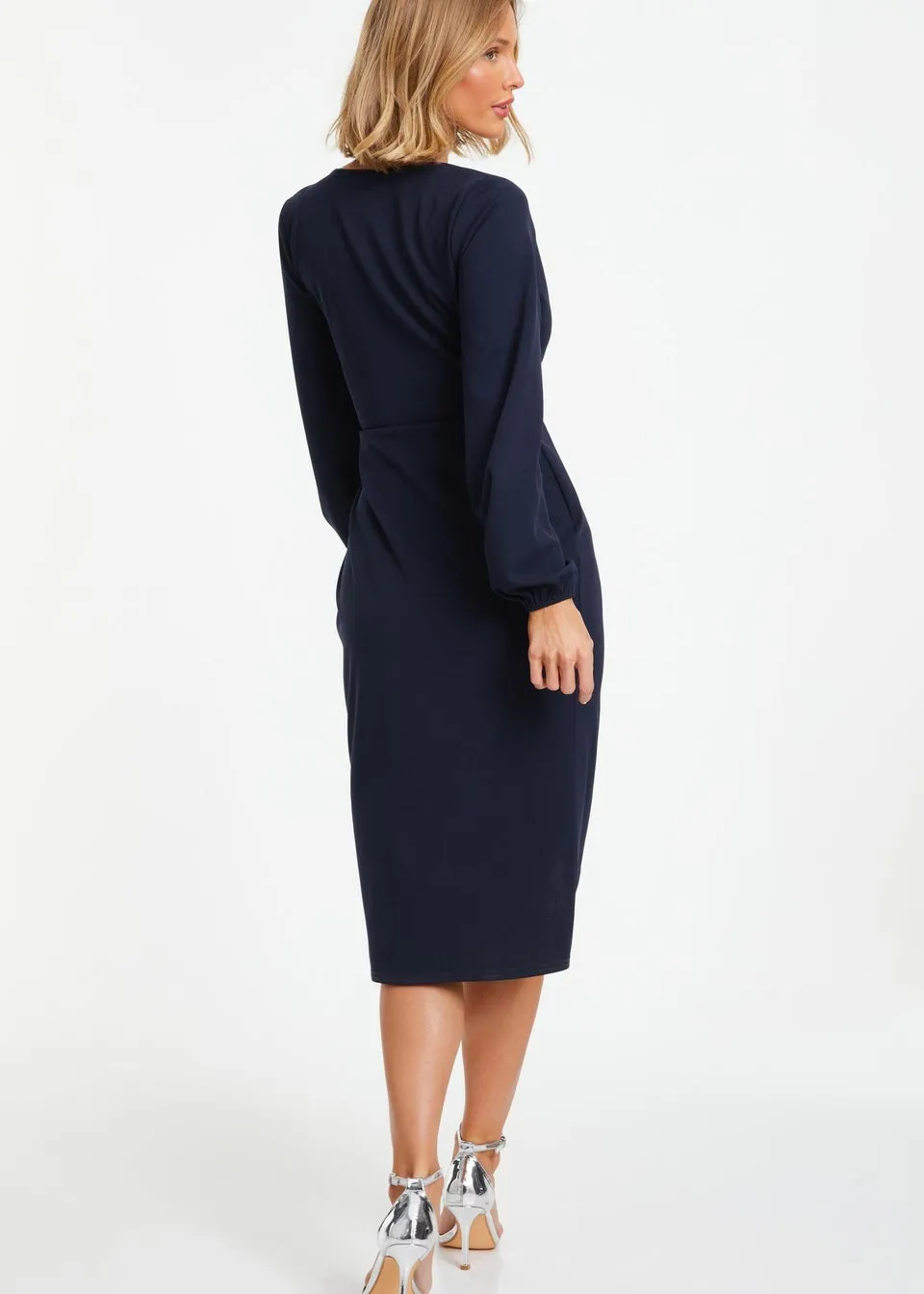 Quiz Blue Knot Front Wrap Midi Dress