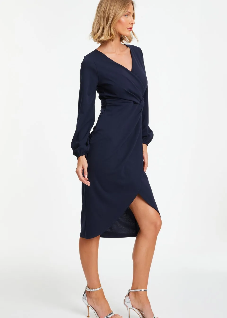 Quiz Blue Knot Front Wrap Midi Dress