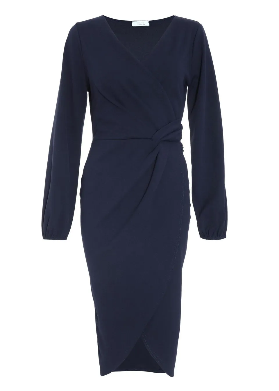 Quiz Blue Knot Front Wrap Midi Dress