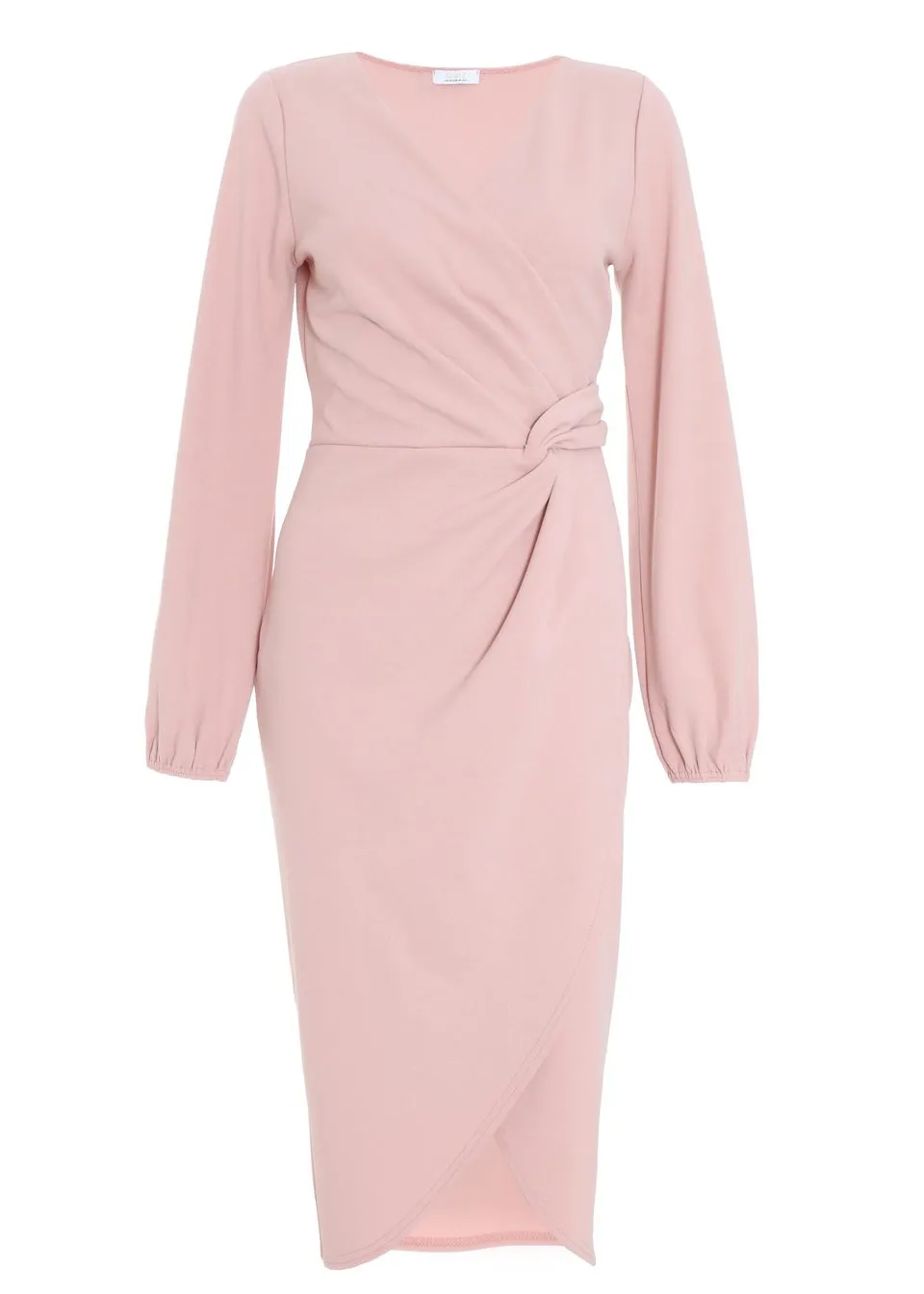 Quiz Pink Knot Front Wrap Midi Dress