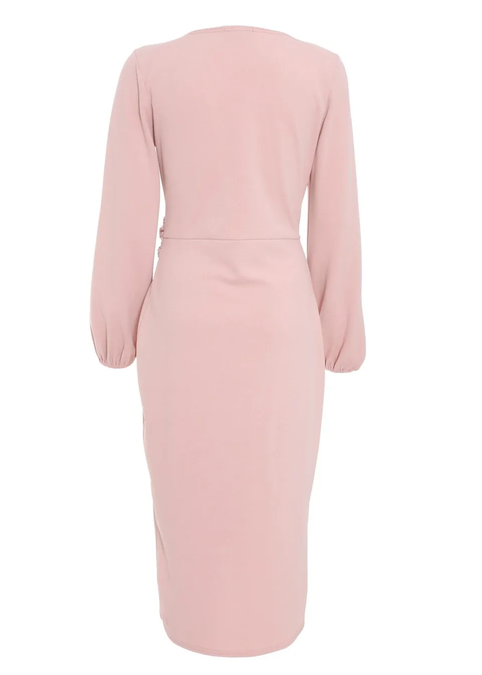 Quiz Pink Knot Front Wrap Midi Dress