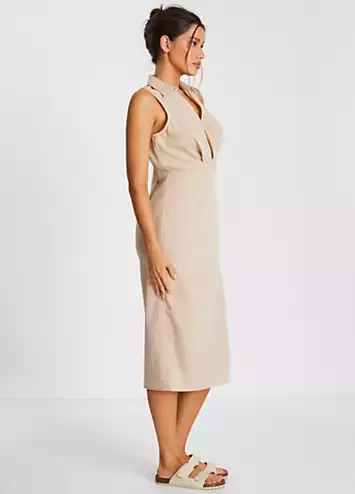 Quiz Stone Wrap Linen Midi Dress with Collar | Grattan