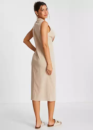 Quiz Stone Wrap Linen Midi Dress with Collar | Grattan