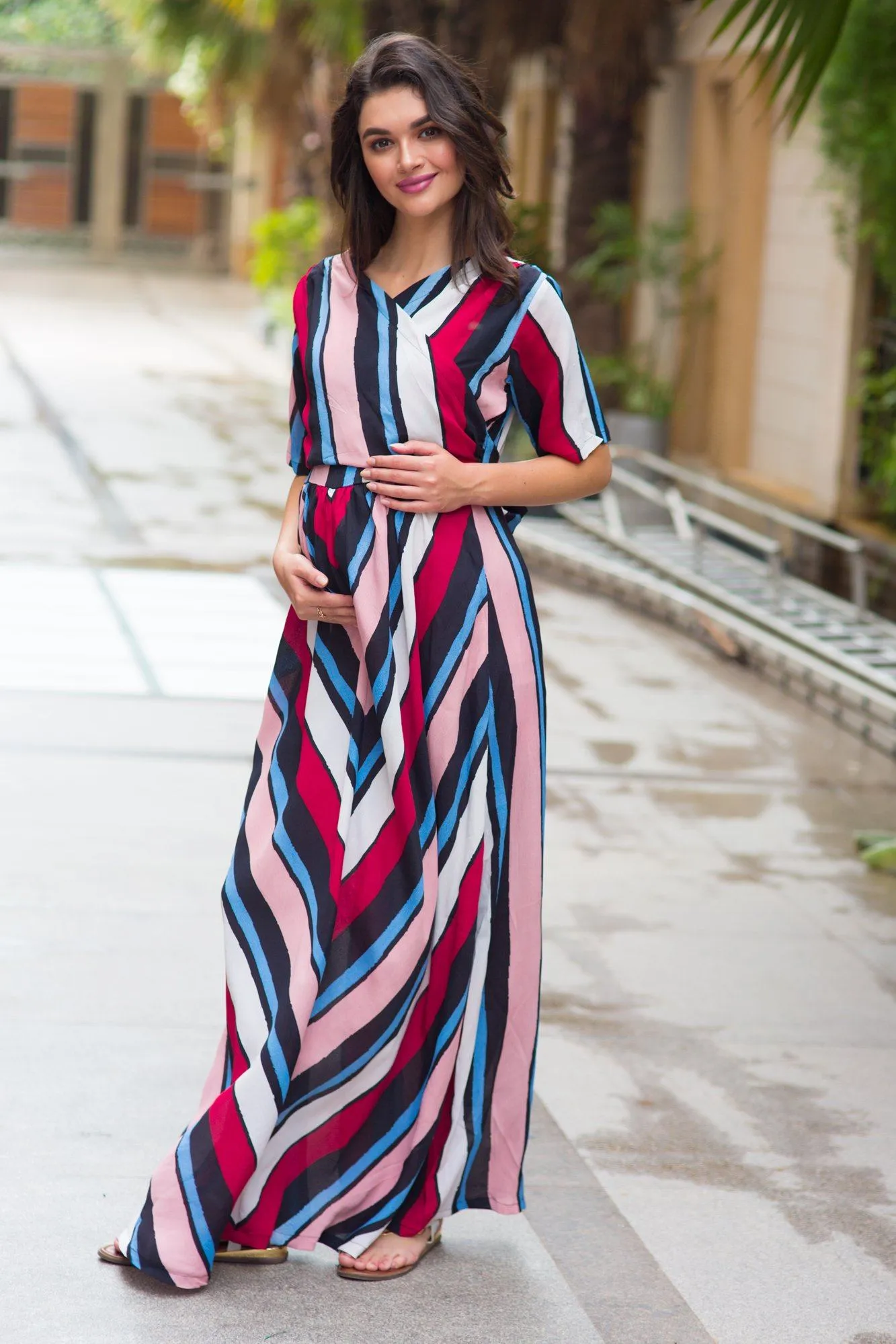 Radiant Striped Maternity & Nursing Wrap Dress