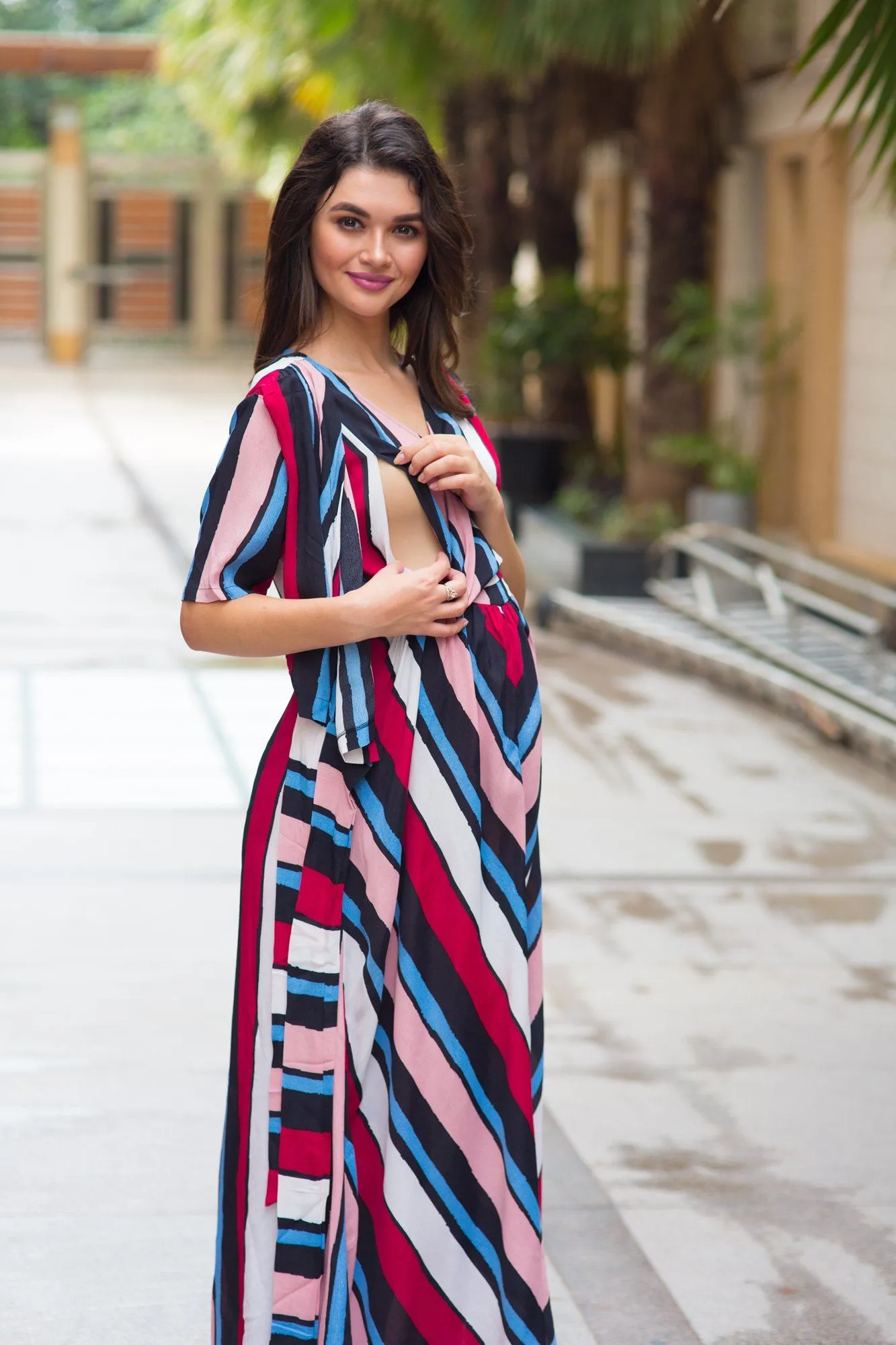 Radiant Striped Maternity & Nursing Wrap Dress