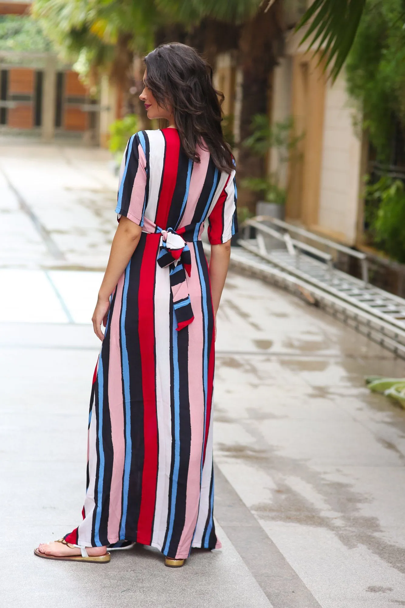 Radiant Striped Maternity & Nursing Wrap Dress