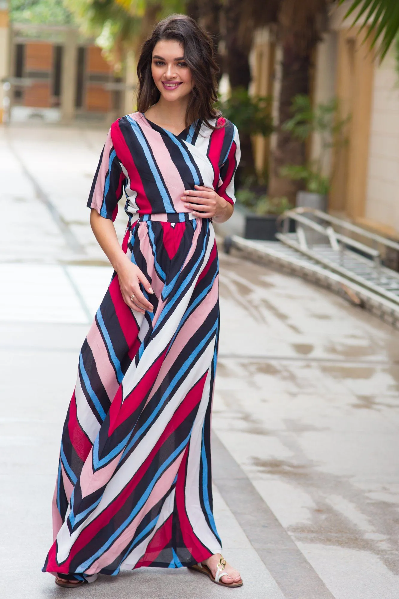 Radiant Striped Maternity & Nursing Wrap Dress