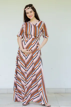 Rainbow Striped Maternity & Nursing Wrap Dress