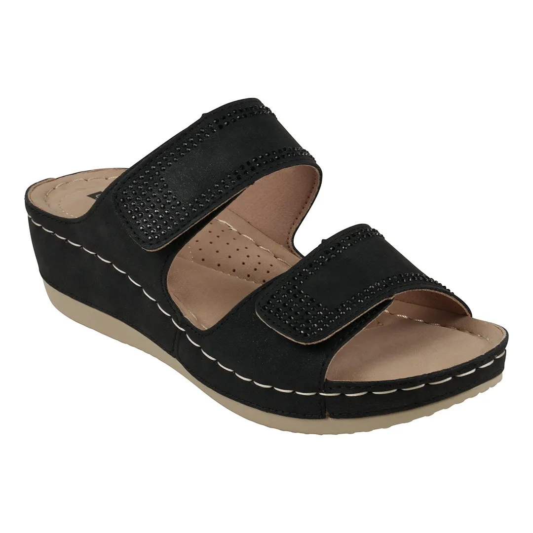 Rea Black Wedge Sandals