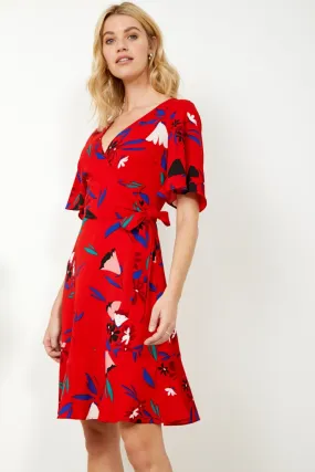 Red Floral Print Wrap Dress