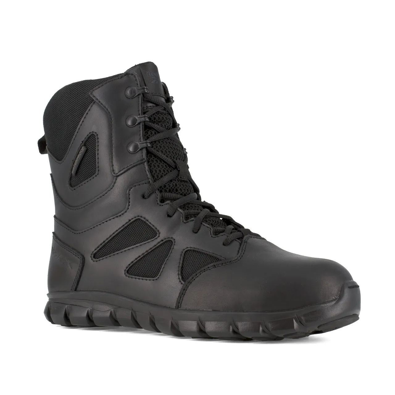 Reebok Men's 8" Sublite Cushion Tactical Waterproof Boot Side Zipper Black Composite Toe