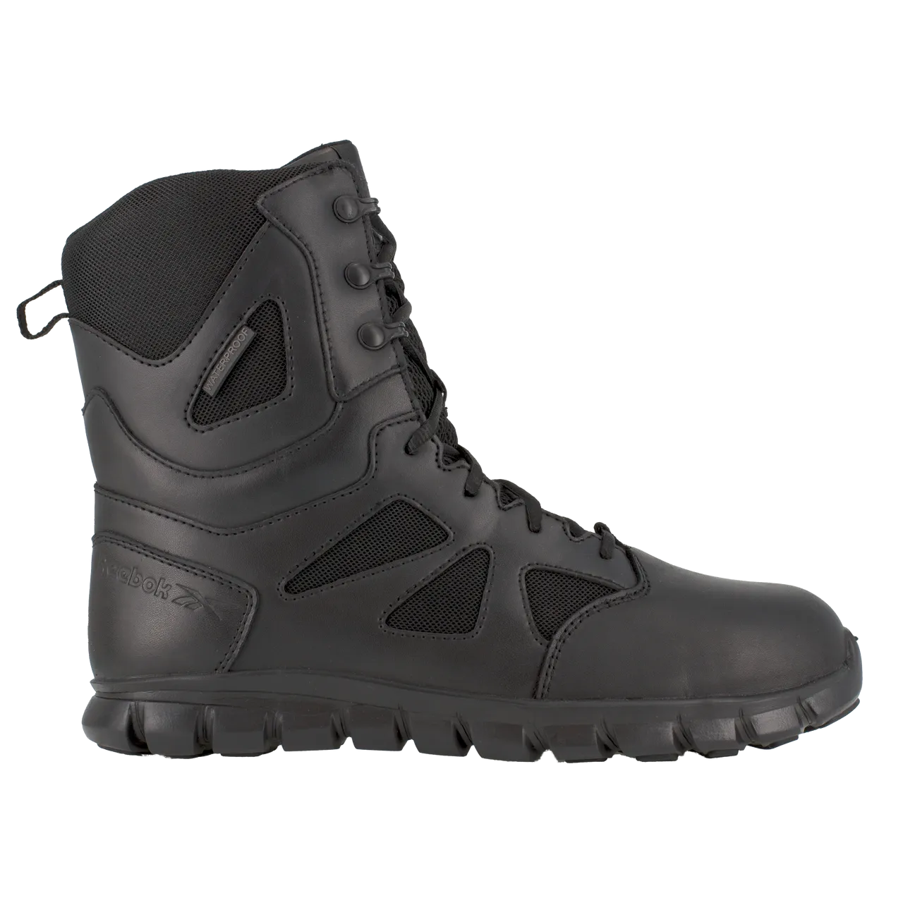 Reebok Men's 8" Sublite Cushion Tactical Waterproof Boot Side Zipper Black Composite Toe