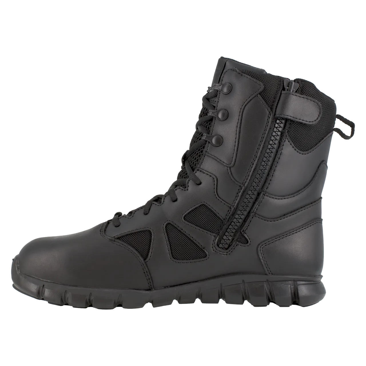 Reebok Men's 8" Sublite Cushion Tactical Waterproof Boot Side Zipper Black Composite Toe