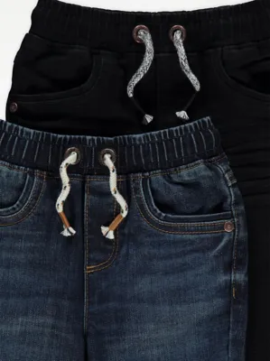 Relaxed Drawstring Waist Jeans With Stretch 2 Pack | Kids | George at ASDA