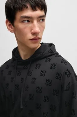 Relaxed-fit hoodie with flock-print stacked logos