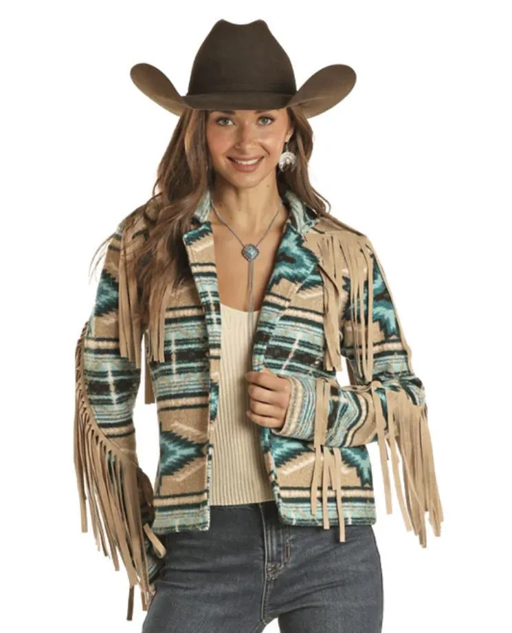 ROCK & ROLL WOMEN'S TEDDY BERBER JACKET W/FRINGE | BW92C01938