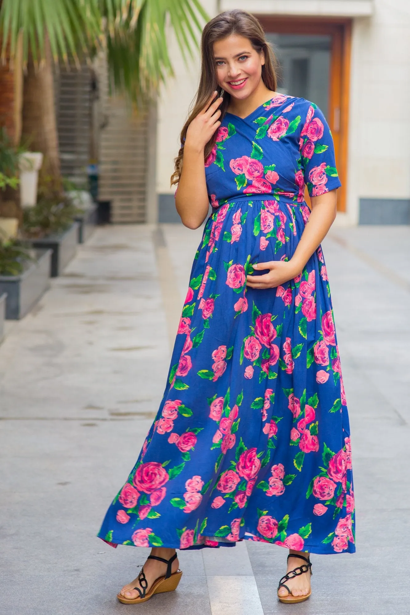 Rose Blossom Maternity & Nursing Wrap Dress