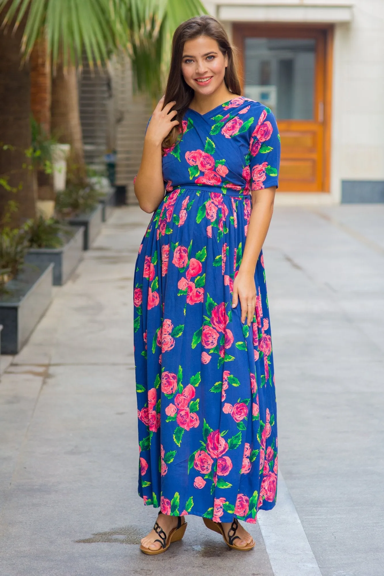 Rose Blossom Maternity & Nursing Wrap Dress