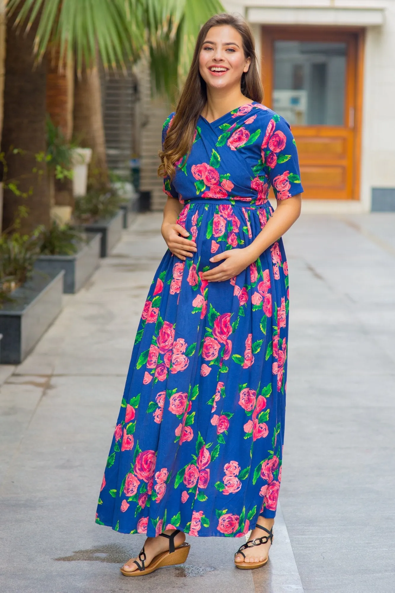 Rose Blossom Maternity & Nursing Wrap Dress